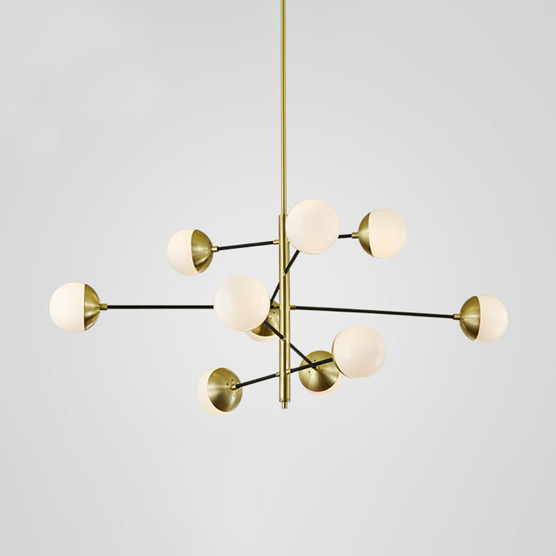 Post-moderne 5 niveaux Chandelier Ivory Ball Glass 10-Light Dining Salle Suspension Pendant Light in Gold