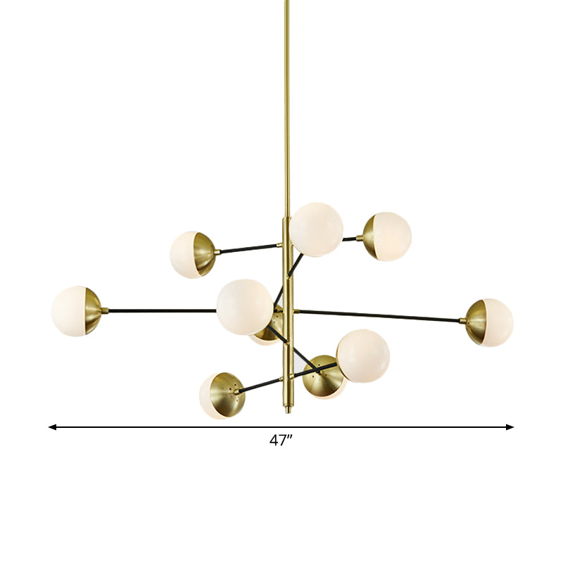 Post-moderne 5 niveaux Chandelier Ivory Ball Glass 10-Light Dining Salle Suspension Pendant Light in Gold