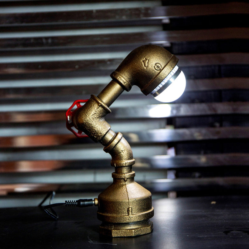 1 Glühmetallnachtlampe Steampunk-Messing-Roboter-Rohr-Rohr-Schlafzimmertischleuchte mit Ventildrehschalter, warmes/weißes Licht