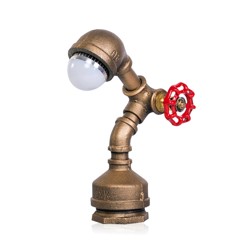 1 Glühmetallnachtlampe Steampunk-Messing-Roboter-Rohr-Rohr-Schlafzimmertischleuchte mit Ventildrehschalter, warmes/weißes Licht