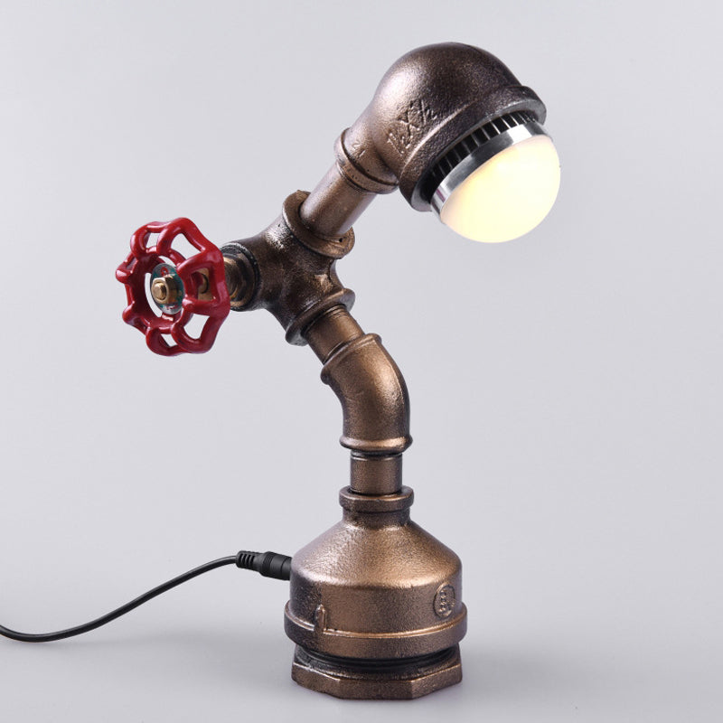 1 Glühmetallnachtlampe Steampunk-Messing-Roboter-Rohr-Rohr-Schlafzimmertischleuchte mit Ventildrehschalter, warmes/weißes Licht