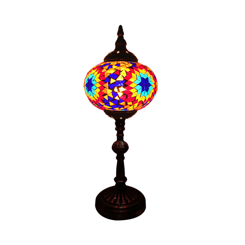 Single Light Desk Lighting Antique Elliptical Stained Glass Night Table Light in White/Red/Blue for Bedroom