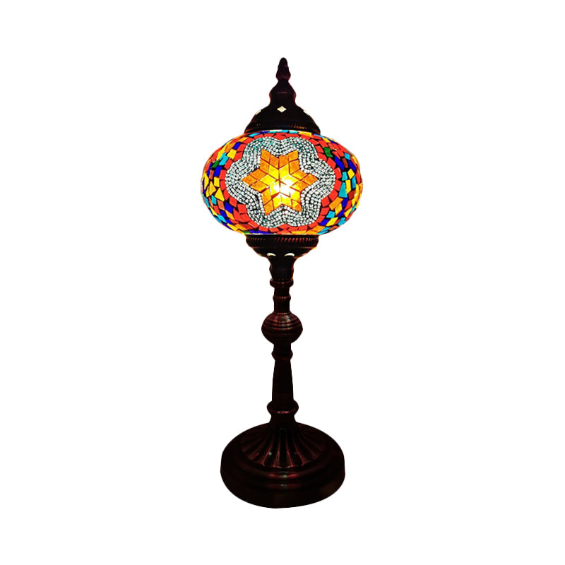 Single Light Desk Lighting Antique Elliptical Stained Glass Night Table Light in White/Red/Blue for Bedroom