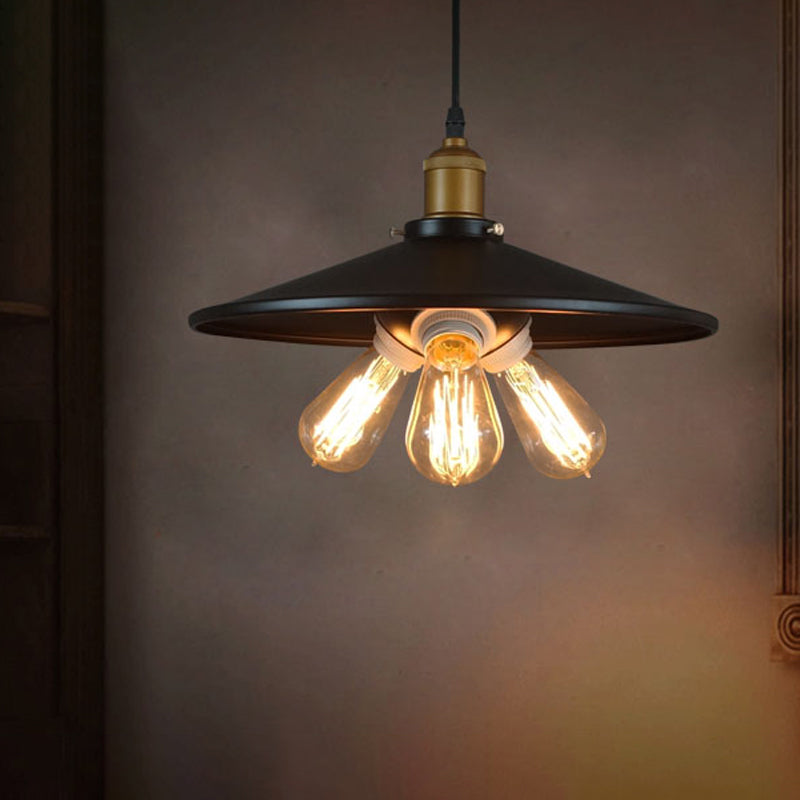 Black Finish 3 Bulbs Chandelier Lighting Antiqued Metal Wide Flared Hanging Pendant Light for Dining Room