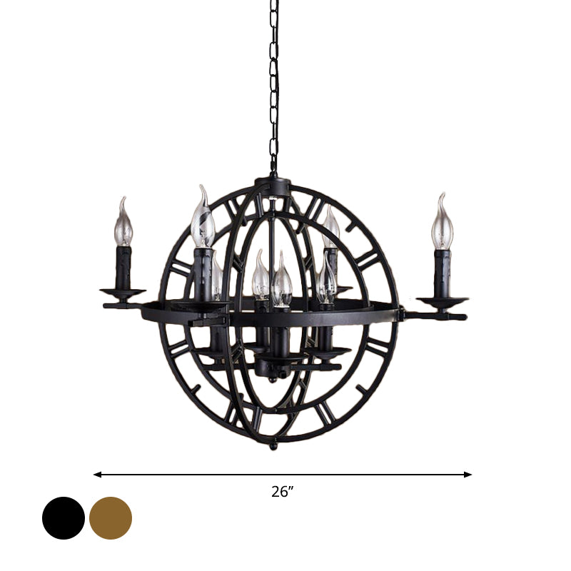 Accoglienza del lampadario a gabbia del globo industriale Flaccida di ferro a 6 bulbina in bronzo/nero con design delle candele