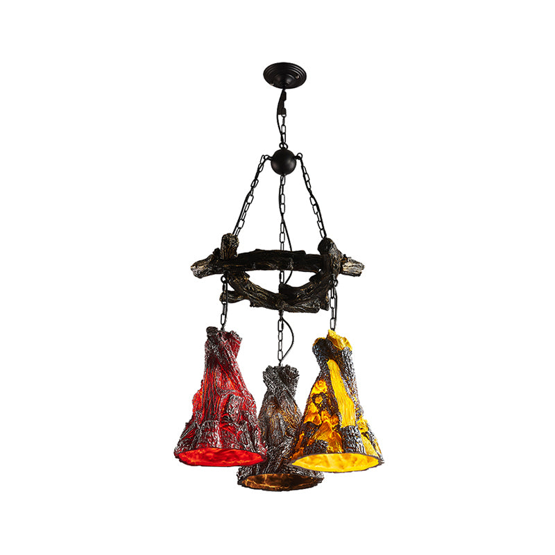 Kegel eetkamer hangende lamp vintage hars 3-bulb zwart kroonluchter hanglampje met gebogen bundelontwerp
