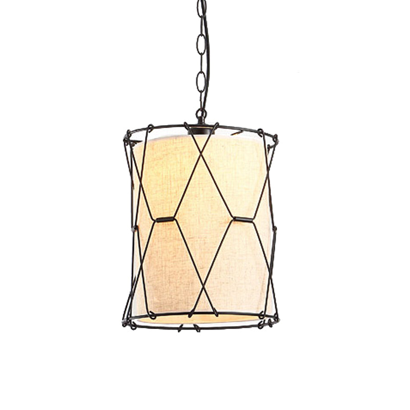 Metal Cage Cage Cage Cage Cage Cage 10 "/16,5" W 1 sala da pranzo leggera Appednare lampada in beige con tonalità in tessuto