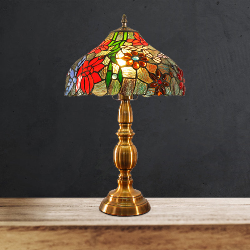 Bowl Task Lighting Traditional Cut Glass 1 Head Brass Night Table Light with Flower and Bird Pattern