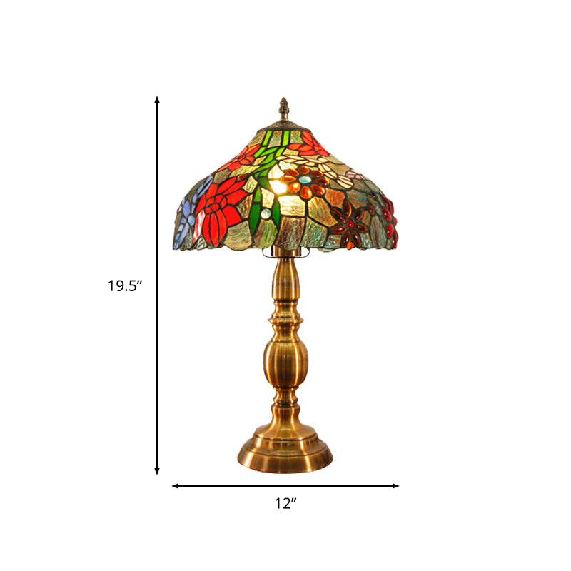 Bowl Task Lighting Traditional Cut Glass 1 Head Brass Night Table Light with Flower and Bird Pattern