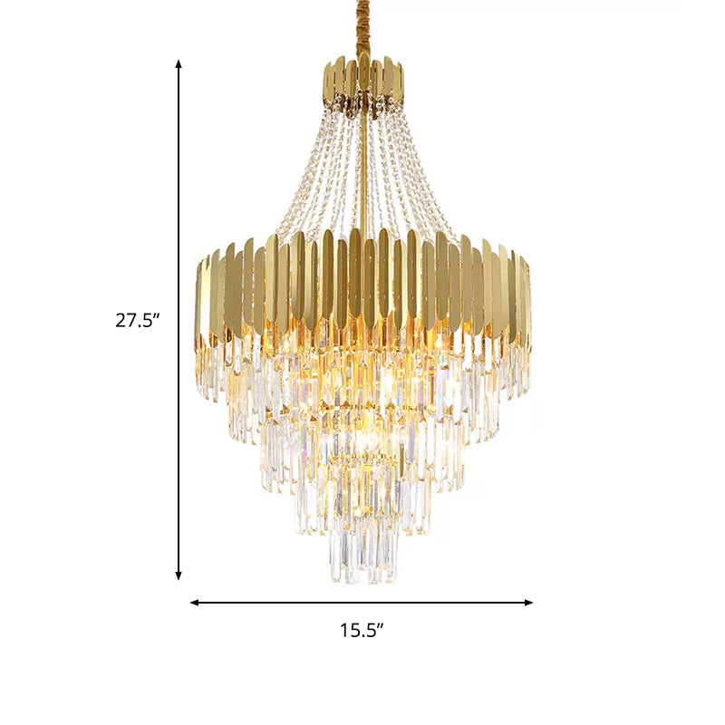 Multi Tier Gold Hanging Chandelier Light Vintage Style Round Pendant Light with K9 Crystal for Stairway