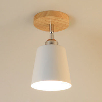 1 Bulb Close to Ceiling Light Nordic Tapered Shade Metal Semi-Flush Mount Light with Wooden Canopy in Black/White