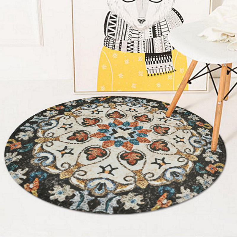 Tapis du sud-ouest vintage blanc et noir de tapis tribal noir en polyester non glissant la zone de support pour chambre à coucher