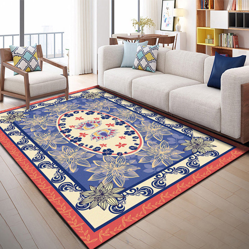 Mediterranean Moroccan Rug Colorful Oval Flower Leaf Print Area Rug Polyester Anti-Slip Backing Area Rug for Home Decoration