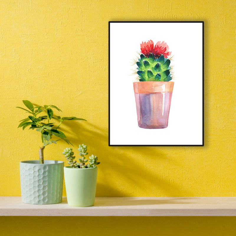 Cactus Bonsai Wall Decor Contemporary Textured Parlor Wrapped Canvas in Soft Color