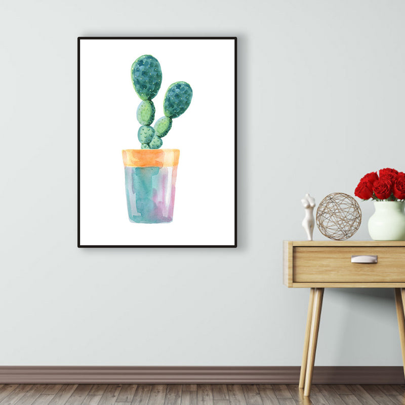 Cactus Bonsai Wall Decor Contemporary Textured Parlor Wrapped Canvas in Soft Color