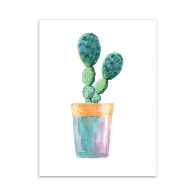 Cactus Bonsai Wall Decor Contemporary Textured Parlor Wrapped Canvas in Soft Color