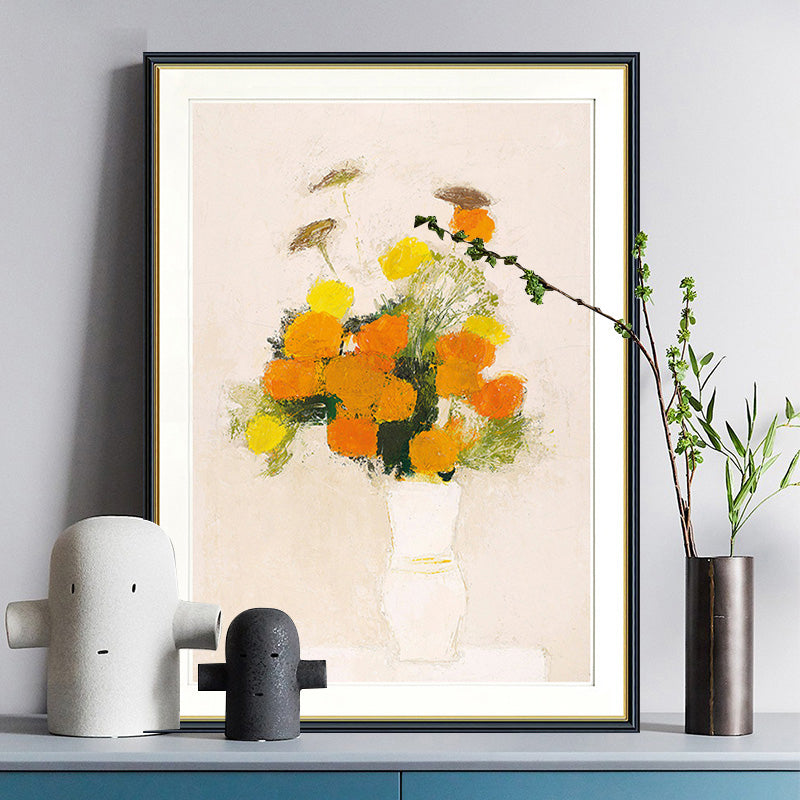 Orange Modern Style Wrapped Canvas Vase and Flower Wall Art Decor for Living Room