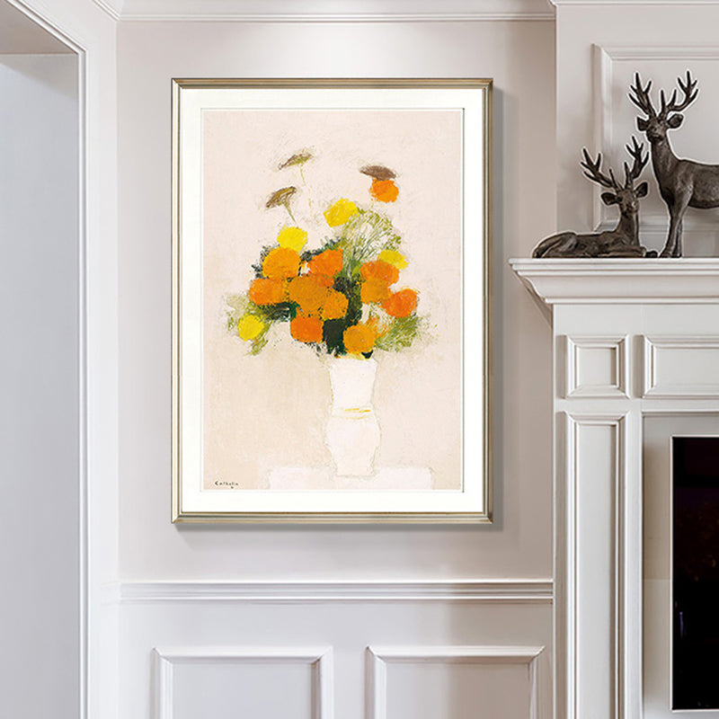 Orange Modern Style Wrapped Canvas Vase and Flower Wall Art Decor for Living Room