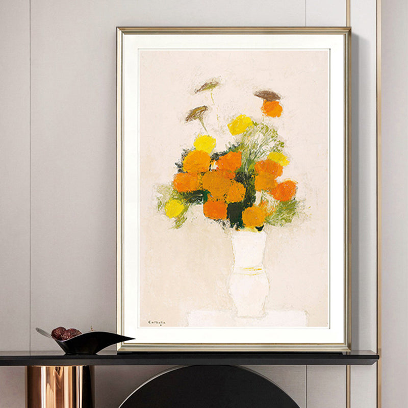 Orange Modern Style Wrapped Canvas Vase and Flower Wall Art Decor for Living Room