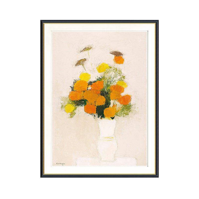 Orange Modern Style Wrapped Canvas Vase and Flower Wall Art Decor for Living Room