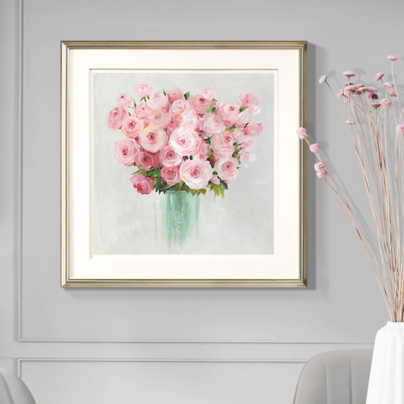 Pink Rose Blossom Wall Decor Flower Contemporary Textured Canvas Print for Living Room