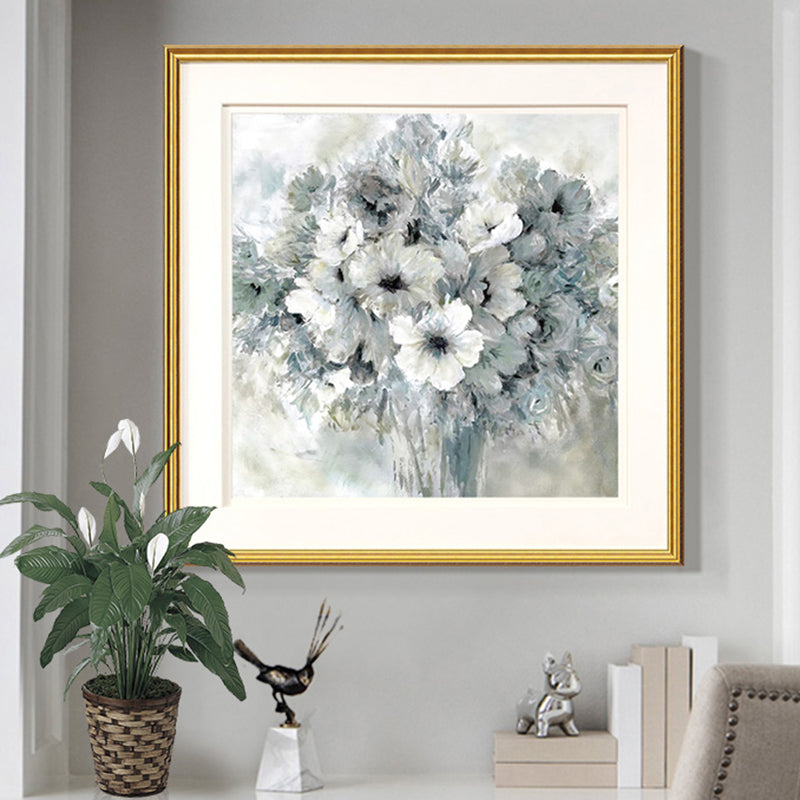 Bloomy Florentine Print Wrapped Canvas Modern Style Textured Wall Art Decor in Gray