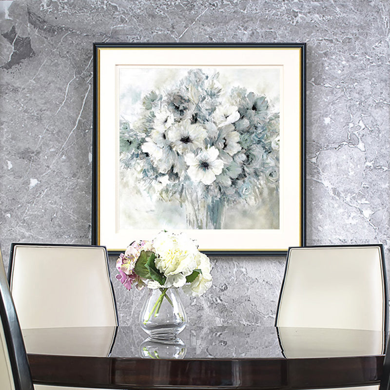 Bloomy Florentine Print Wrapped Canvas Modern Style Textured Wall Art Decor in Gray