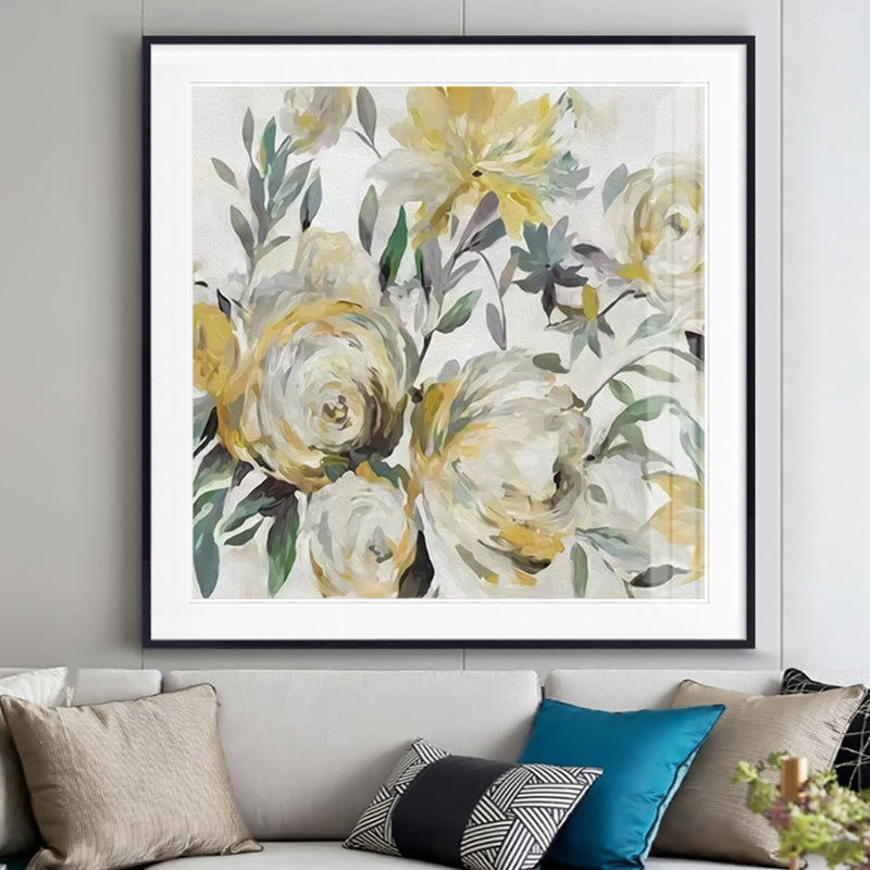 Yellow Full-Blown Flower Canvas Print Textured Wall Decor for Parlour, Multiple Sizes