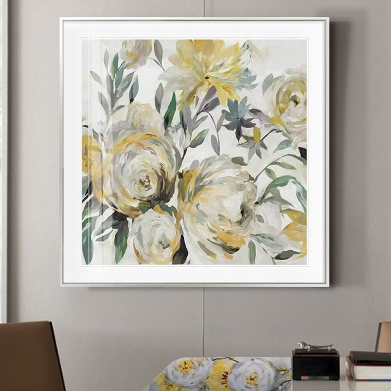 Yellow Full-Blown Flower Canvas Print Textured Wall Decor for Parlour, Multiple Sizes