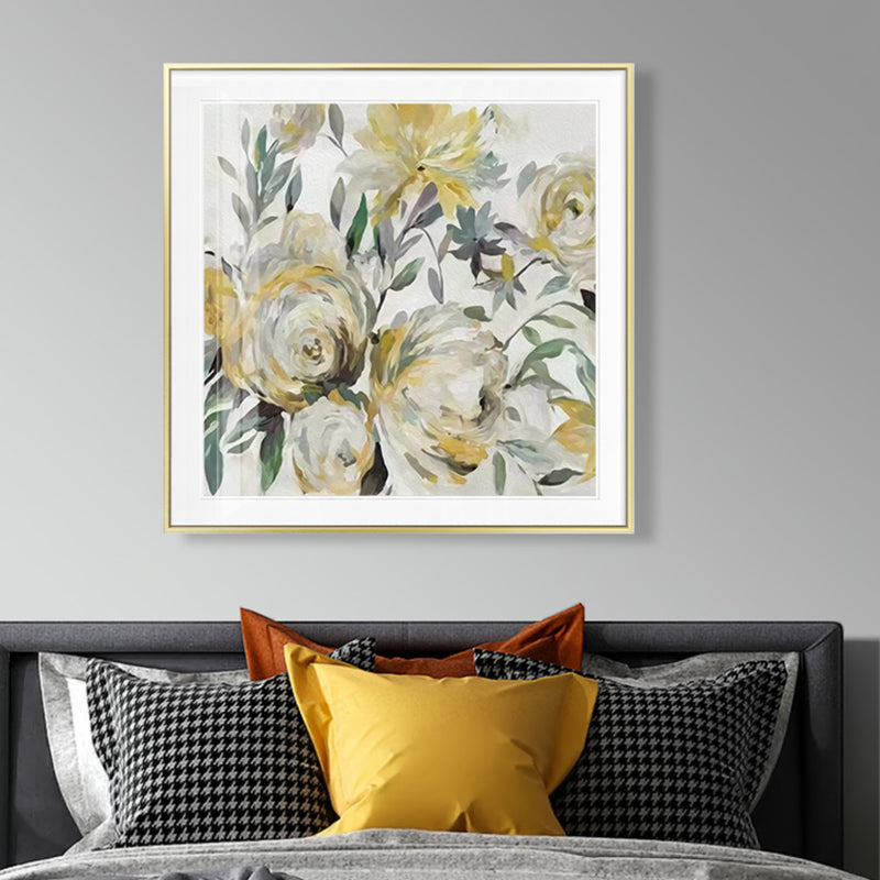 Yellow Full-Blown Flower Canvas Print Textured Wall Decor for Parlour, Multiple Sizes