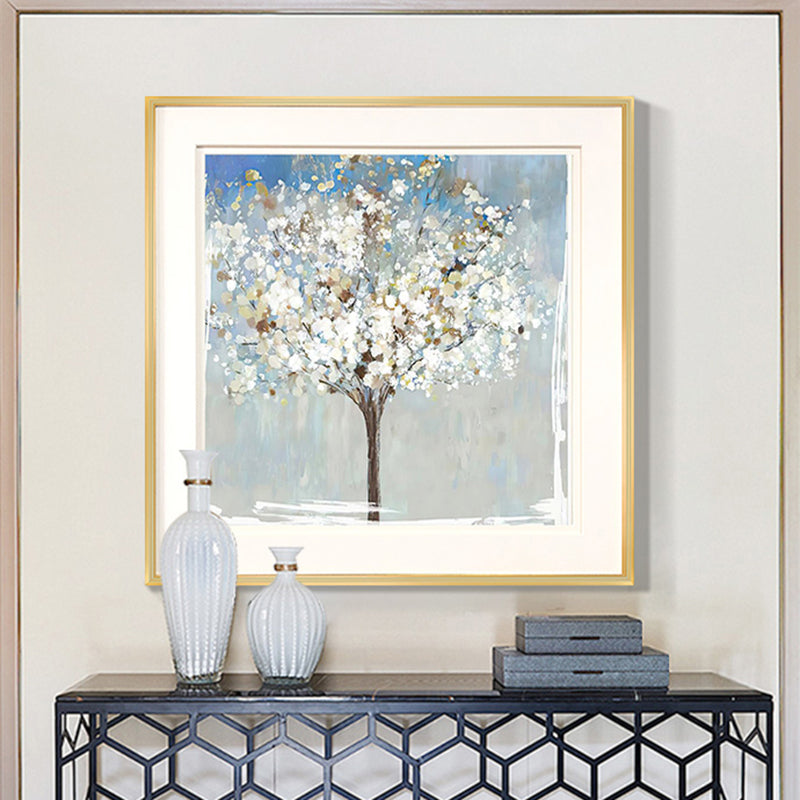 Traditional Flower Tree Canvas Print Textured White Wall Decor for House Interior