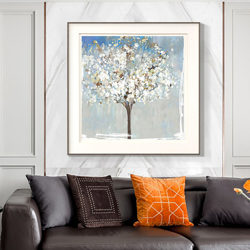 Traditional Flower Tree Canvas Print Textured White Wall Decor for House Interior