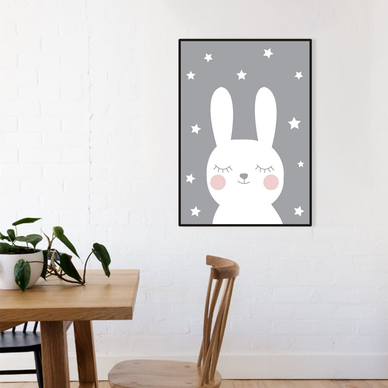 Eye-Closed Rabbit Wrapped Canvas White Children's Art Wall Decor for Baby Bedroom