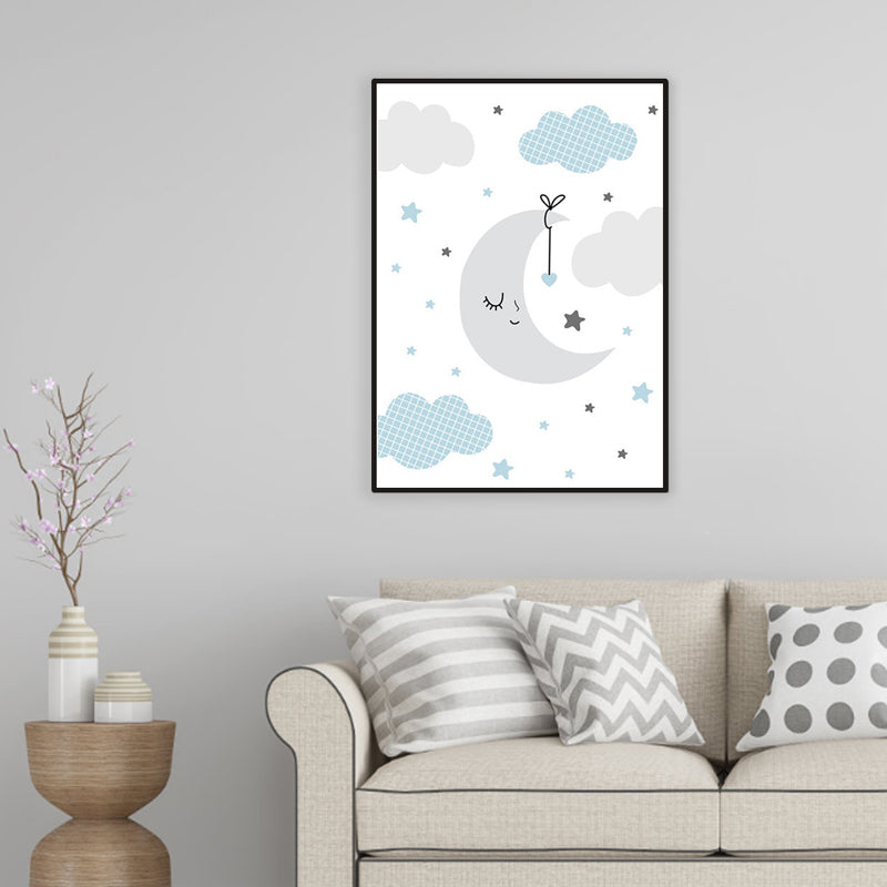 Gray Starry Sky Night Wall Decor Universe View Children's Art Textured Canvas for Room