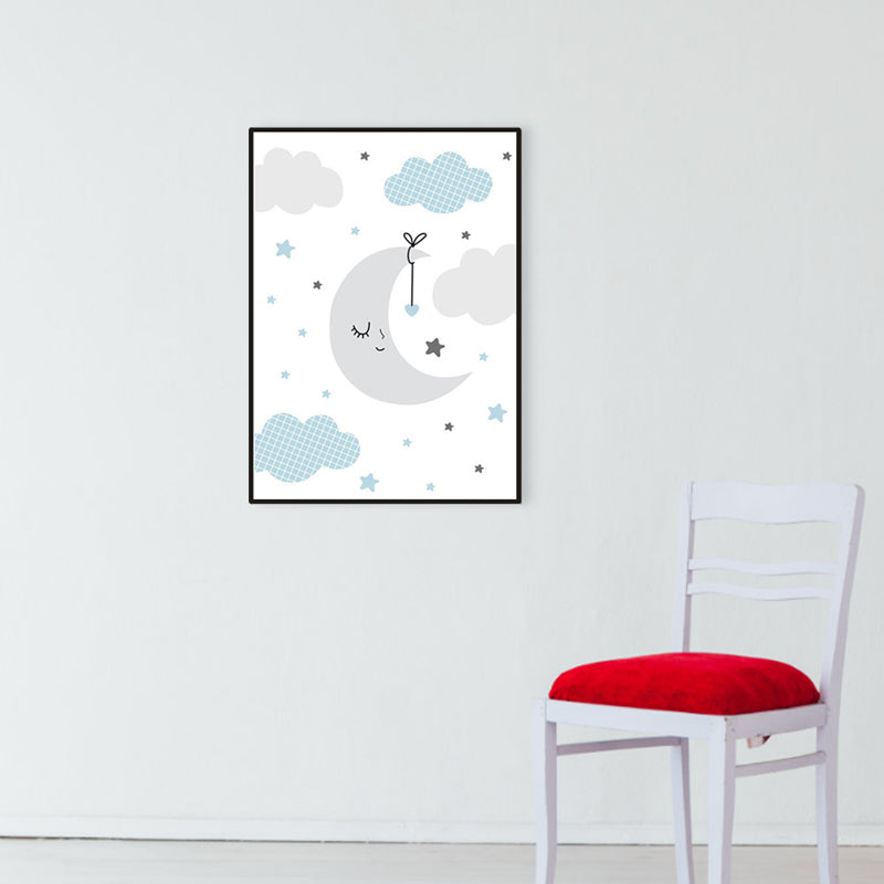 Gray Starry Sky Night Wall Decor Universe View Children's Art Textured Canvas for Room