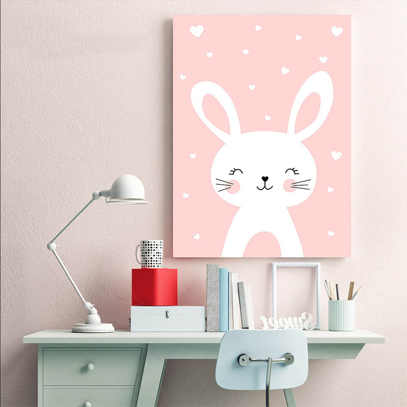 Merry Cartoon Animal Canvas Print Light Color Kids Style Painting for Baby Bedroom