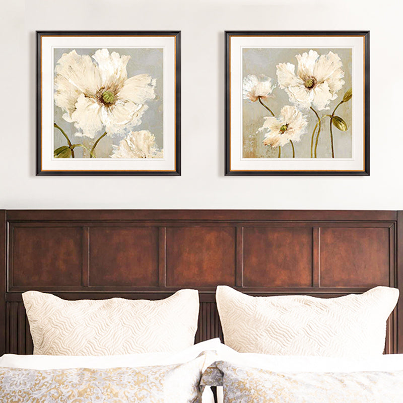 Traditional Style Flower Canvas Wall Art Light Color Textured Painting for Bedroom