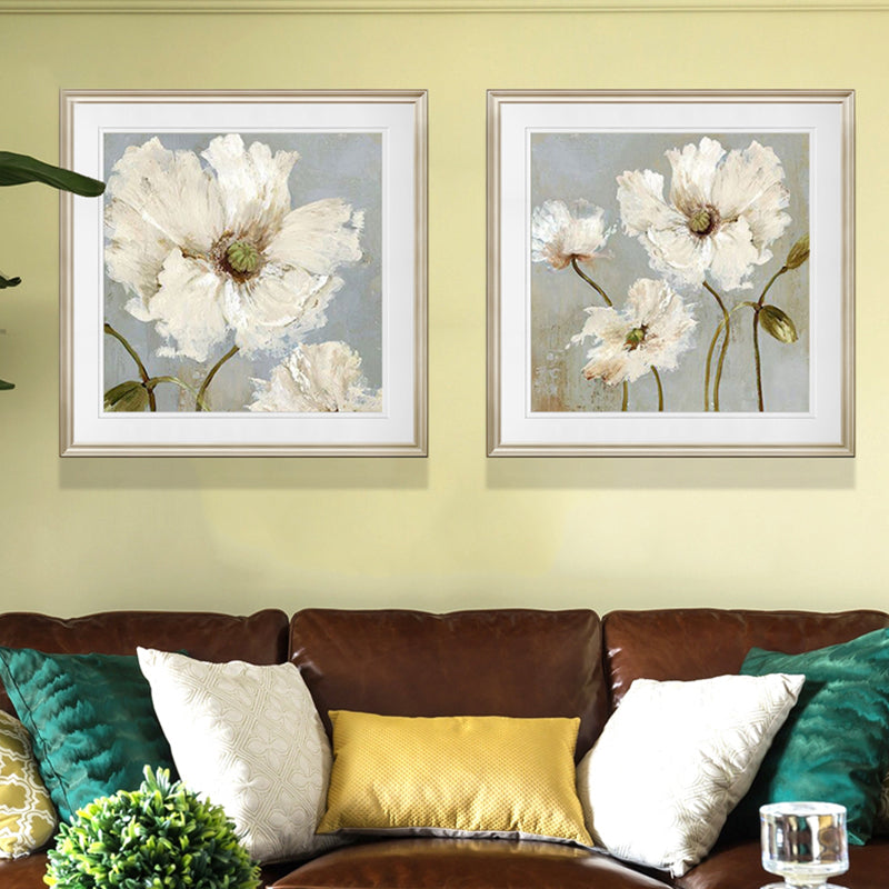 Traditional Style Flower Canvas Wall Art Light Color Textured Painting for Bedroom