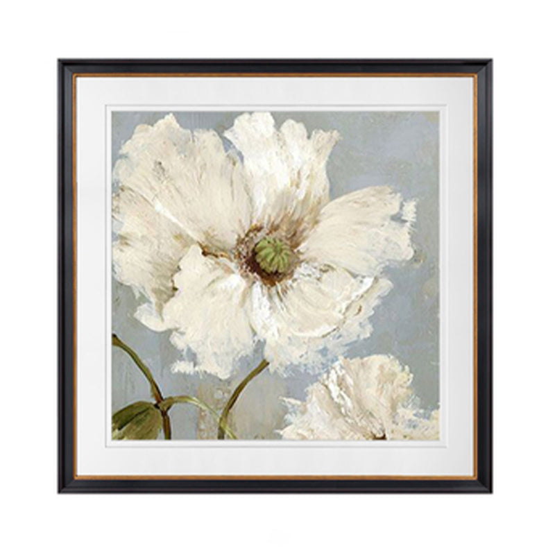 Traditional Style Flower Canvas Wall Art Light Color Textured Painting for Bedroom