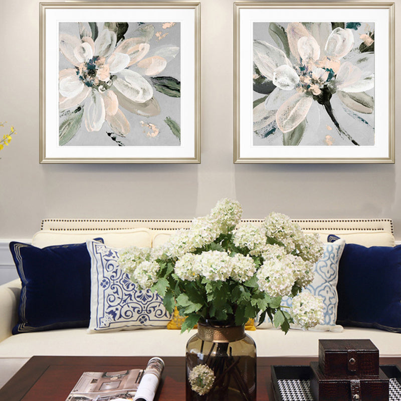 Contemporary Bloomy Flower Canvas Print Textured Soft Color Painting for Home Interior