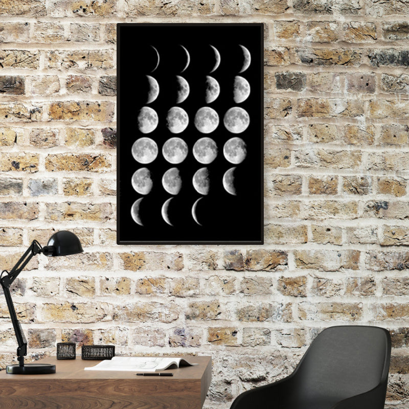 Modern Various Moon Graphic Canvas Art Mixed-Media Outer Space Gray Gallery Wall Decor