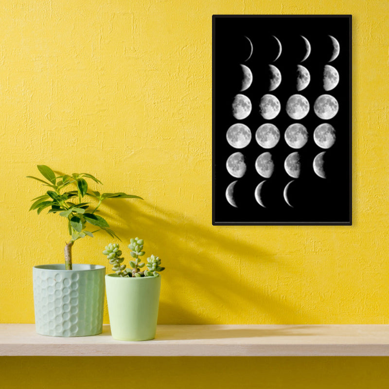 Modern Various Moon Graphic Canvas Art Mixed-Media Outer Space Gray Gallery Wall Decor