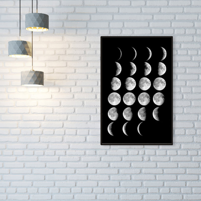 Modern Various Moon Graphic Canvas Art Mixed-Media Outer Space Gray Gallery Wall Decor