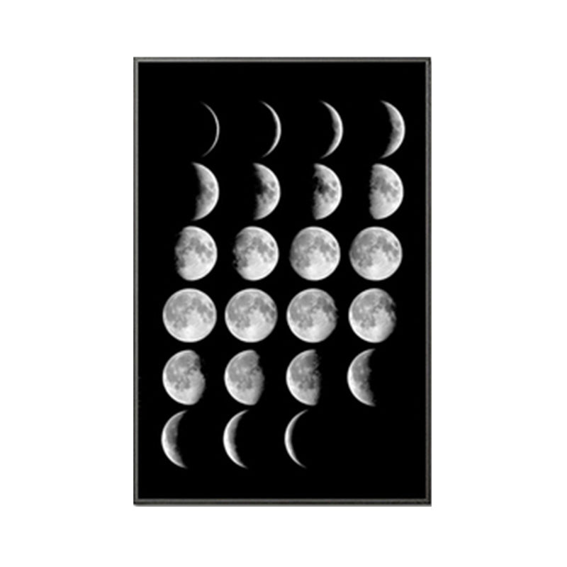 Modern Various Moon Graphic Canvas Art Mixed-Media Outer Space Gray Gallery Wall Decor