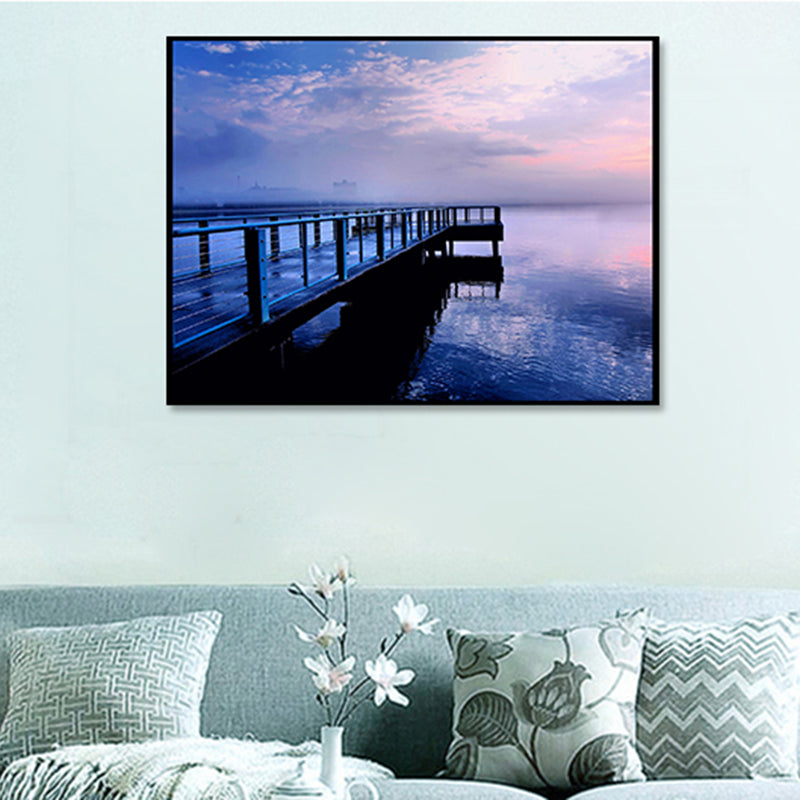 Bridge to Sea Contemporary Landscape Canvas Art Sitting Room Wall Decor in Pastel Color