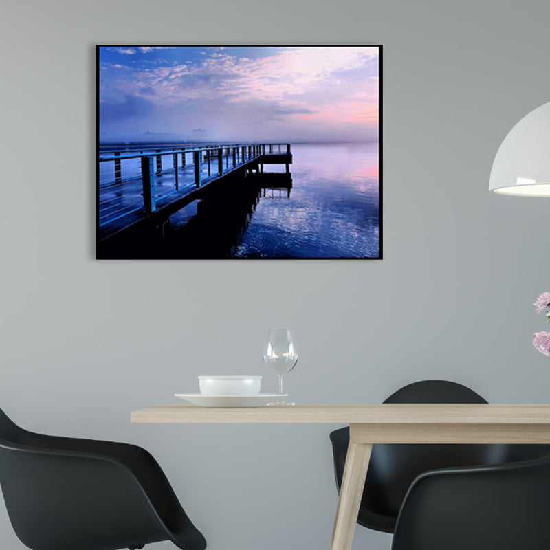 Bridge to Sea Contemporary Landscape Canvas Art Sitting Room Wall Decor in Pastel Color