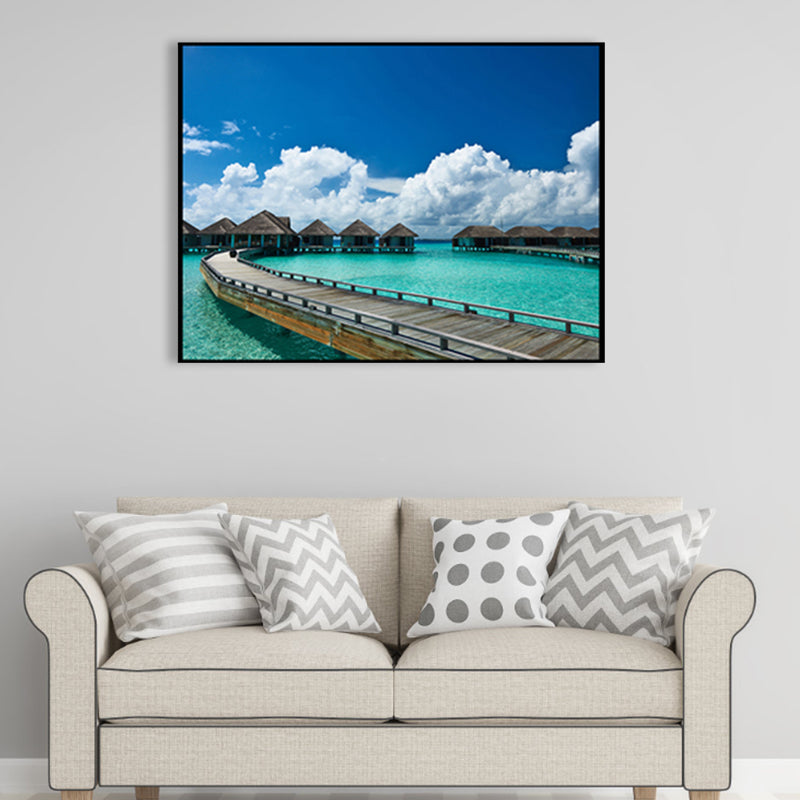 Bridge to Sea Contemporary Landscape Canvas Art Sitting Room Wall Decor in Pastel Color