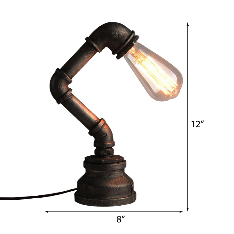 Industrial Water Pipe Table Lighting with Exposed Bulb 1 Light Wrought Iron Mini Standing Table Light in Bronze