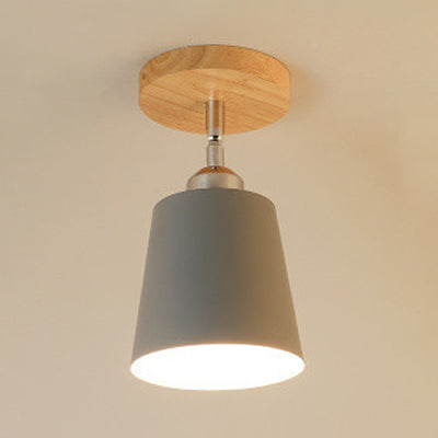 Metaal taps toelopende semi-flush mount macaron stijl 1 lamp slaapkamer semi-flush plafondlicht in geel/roze