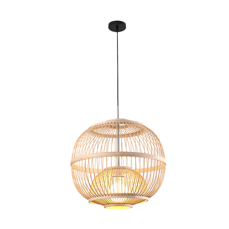 Bambou Cylinder / Lantern / Drum Pendant style japonais 1 ampoule plafond suspendu en beige pour le restaurant